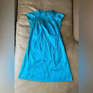 Calypso Christiane Celle Womens Zip Up Short Sleeve Silk Shift Dress Blue XS